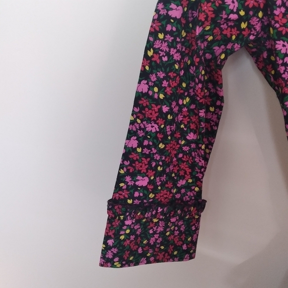 LOFT Black and Pink Floral Cotton Midi Shirt Dress Size 6 Petite - Picture 4 of 12